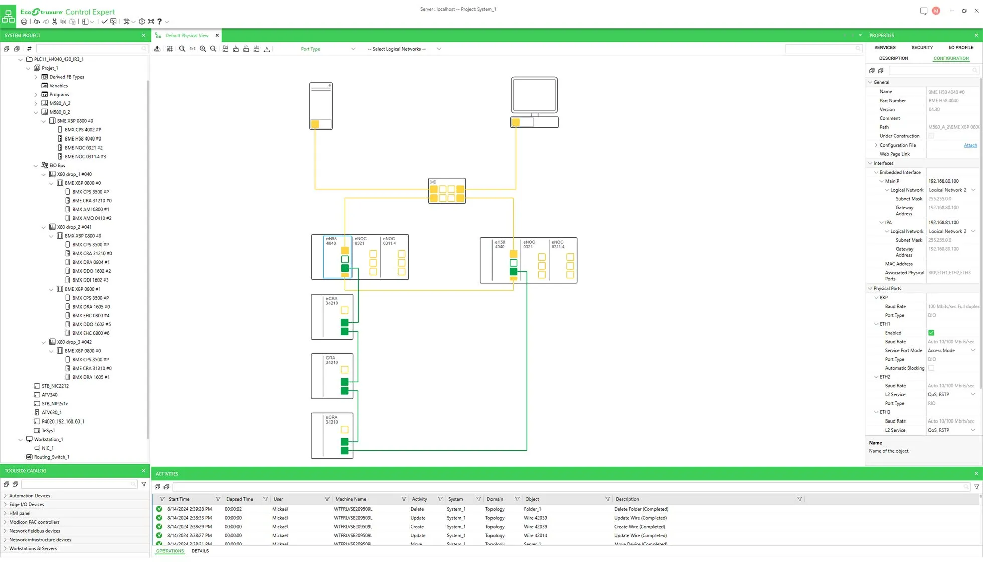 Topologia Schneider EcoStruxure Control Expert